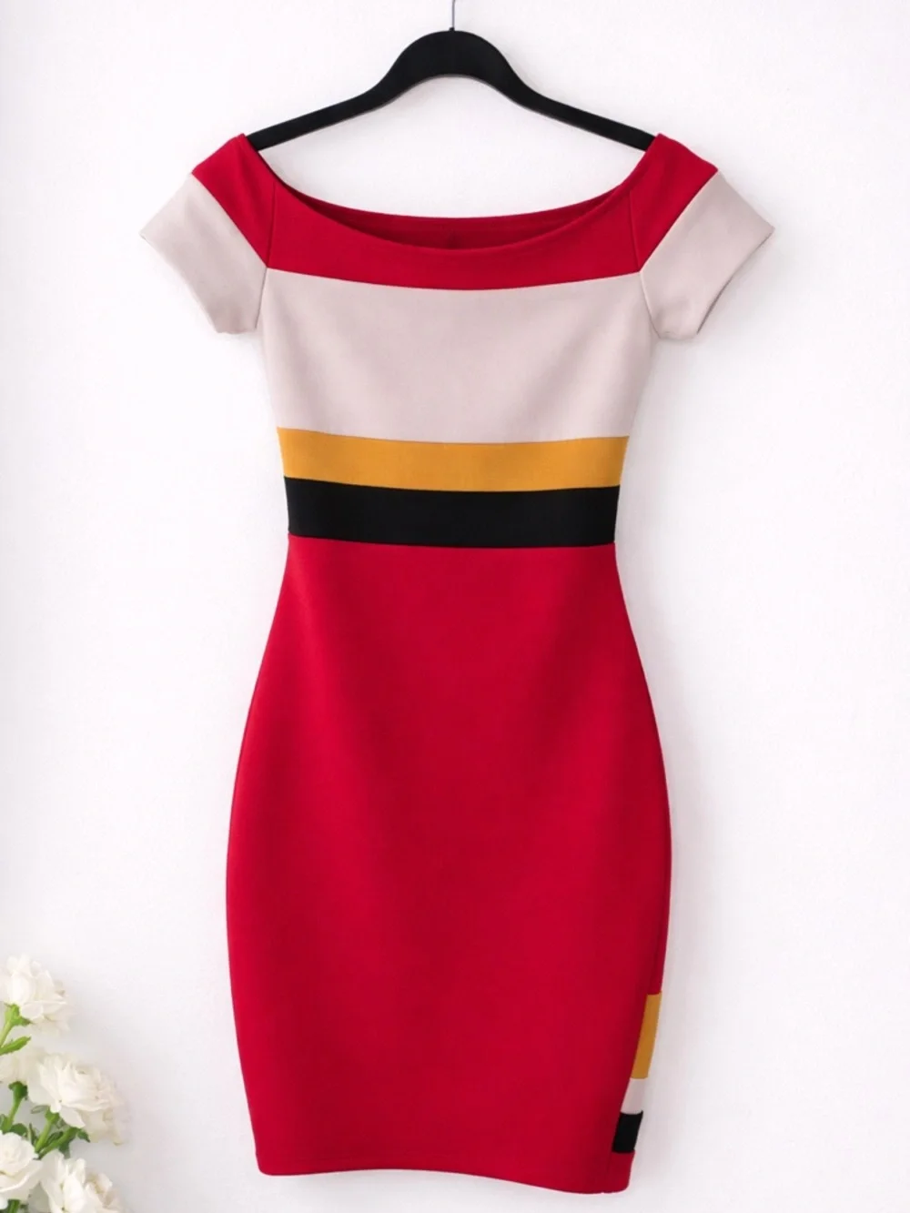 hello miss Red Colorblock Off-Shoulder Mini Dress - Picture 5 of 6
